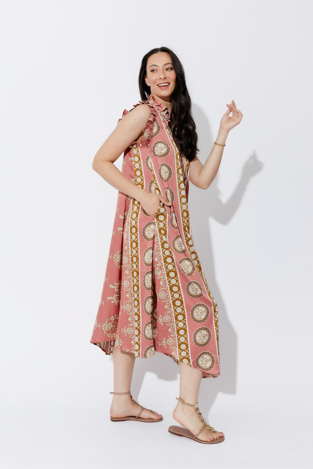 Coral Ruffle Maxi Dress