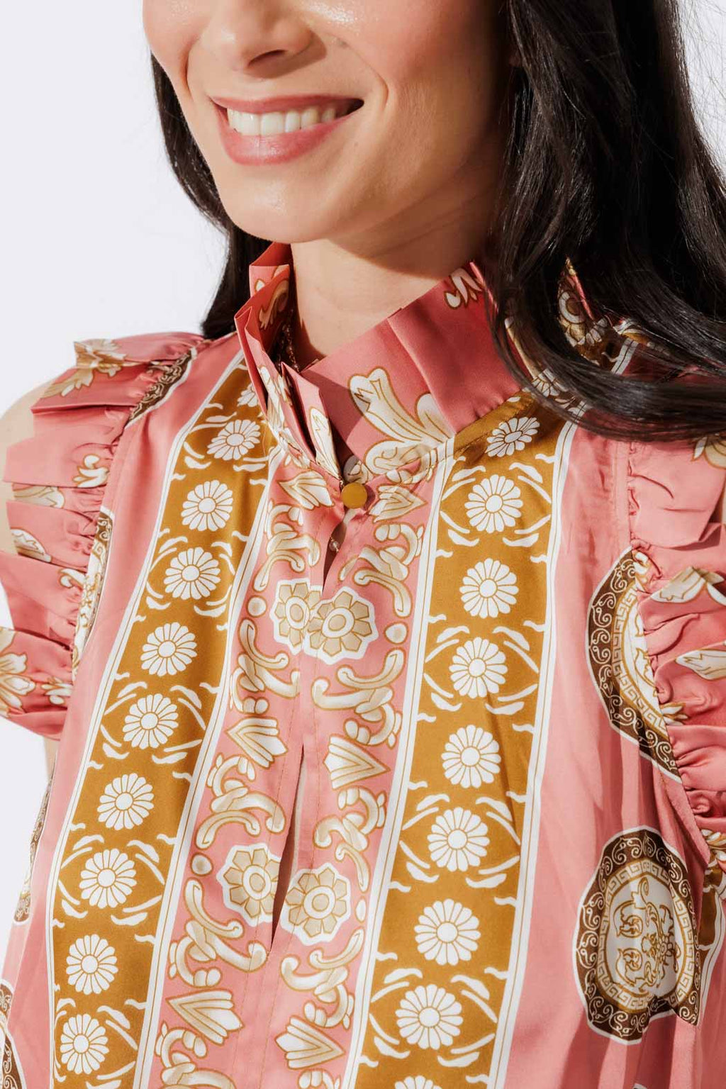 Coral Ruffle Maxi Dress