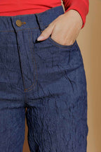 Blue Embossed Denim Barrel Jean
