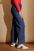 Blue Embossed Denim Barrel Jean