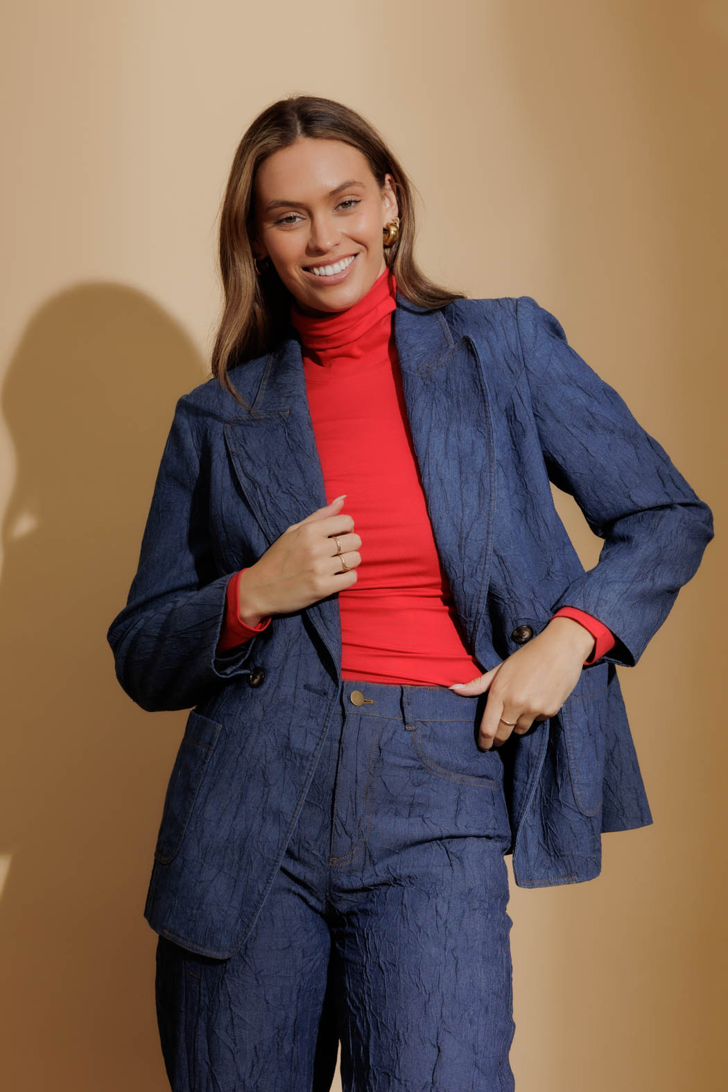 Red Tencel Turtle Neck Top
