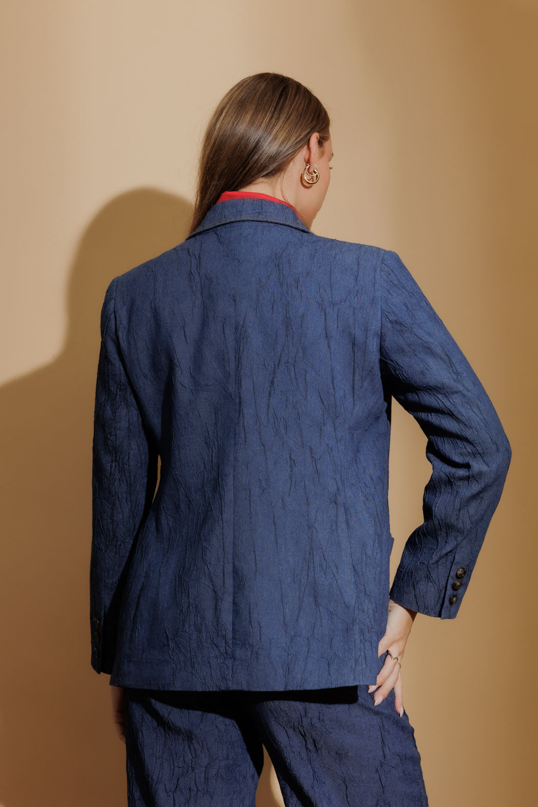 Blue Embossed Denim Blazer