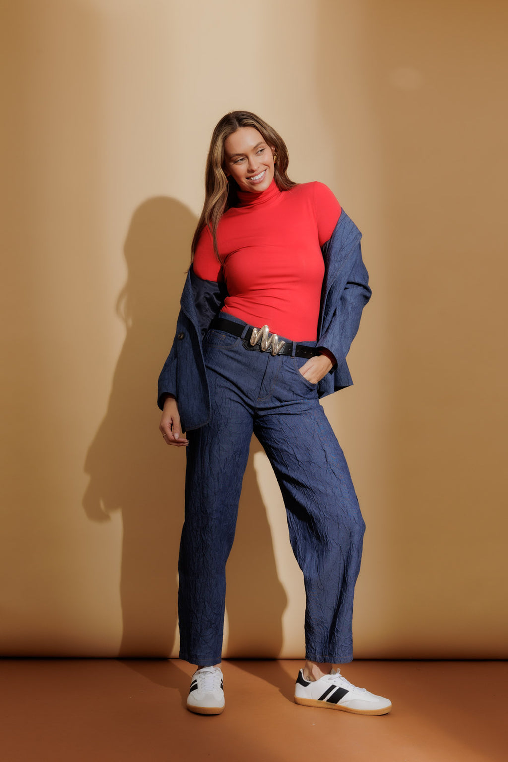 Red Tencel Turtle Neck Top