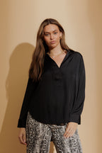 Black Silky Brit Blogger Shirt