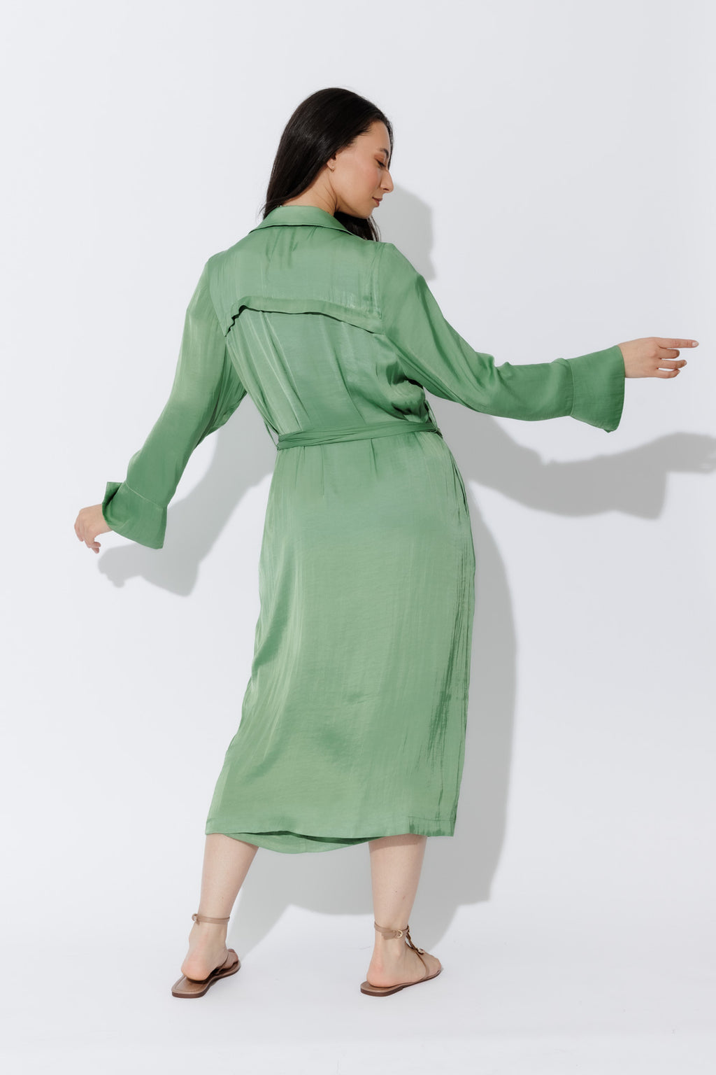 Green Silky Trench Coat