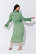 Green Silky Trench Coat
