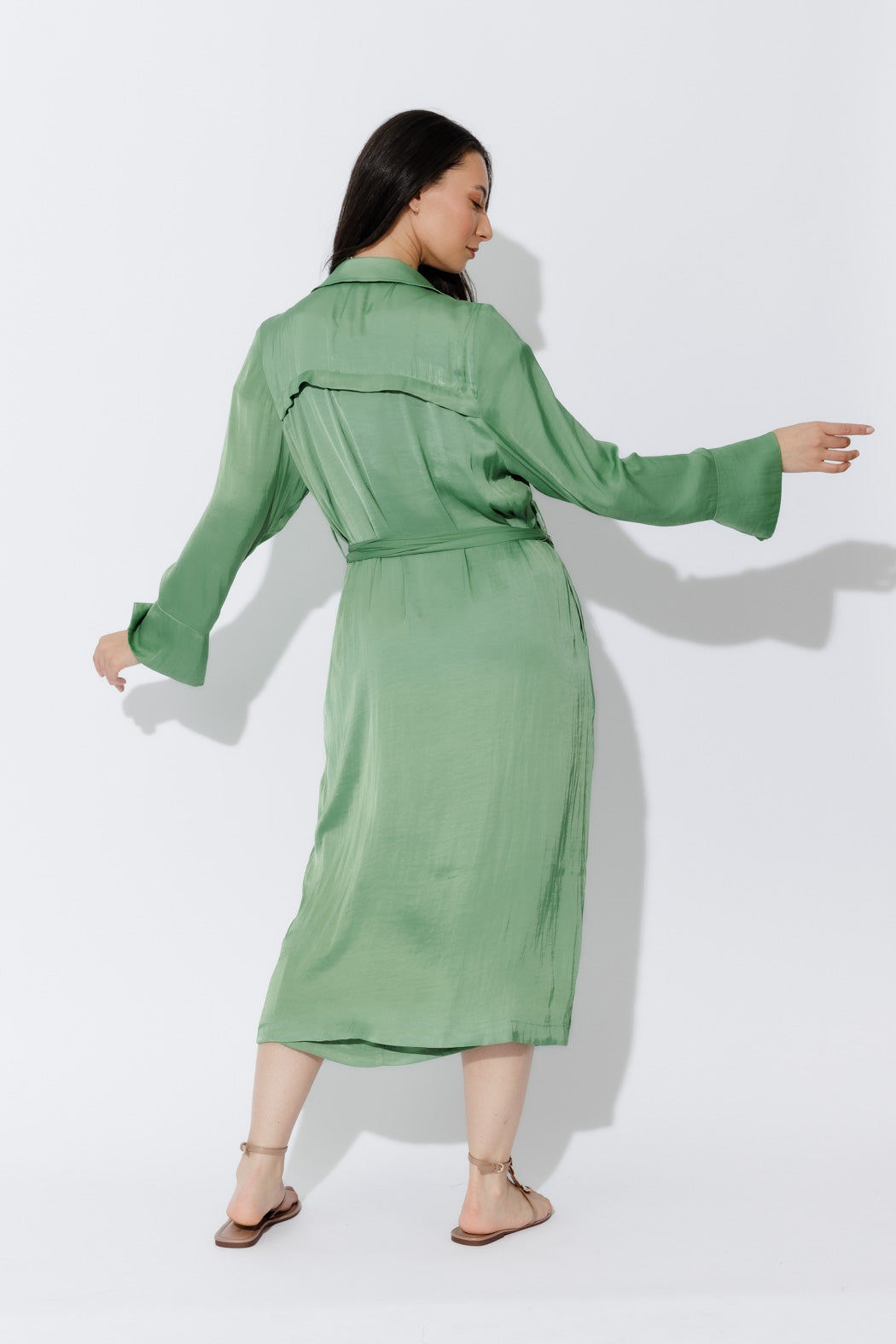Green Silky Trench Coat