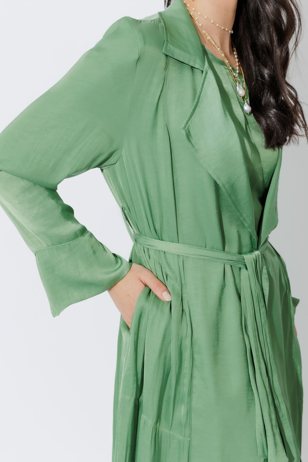 Green Silky Trench Coat
