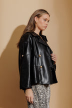 Black Faux Leather Crop Trench Black S