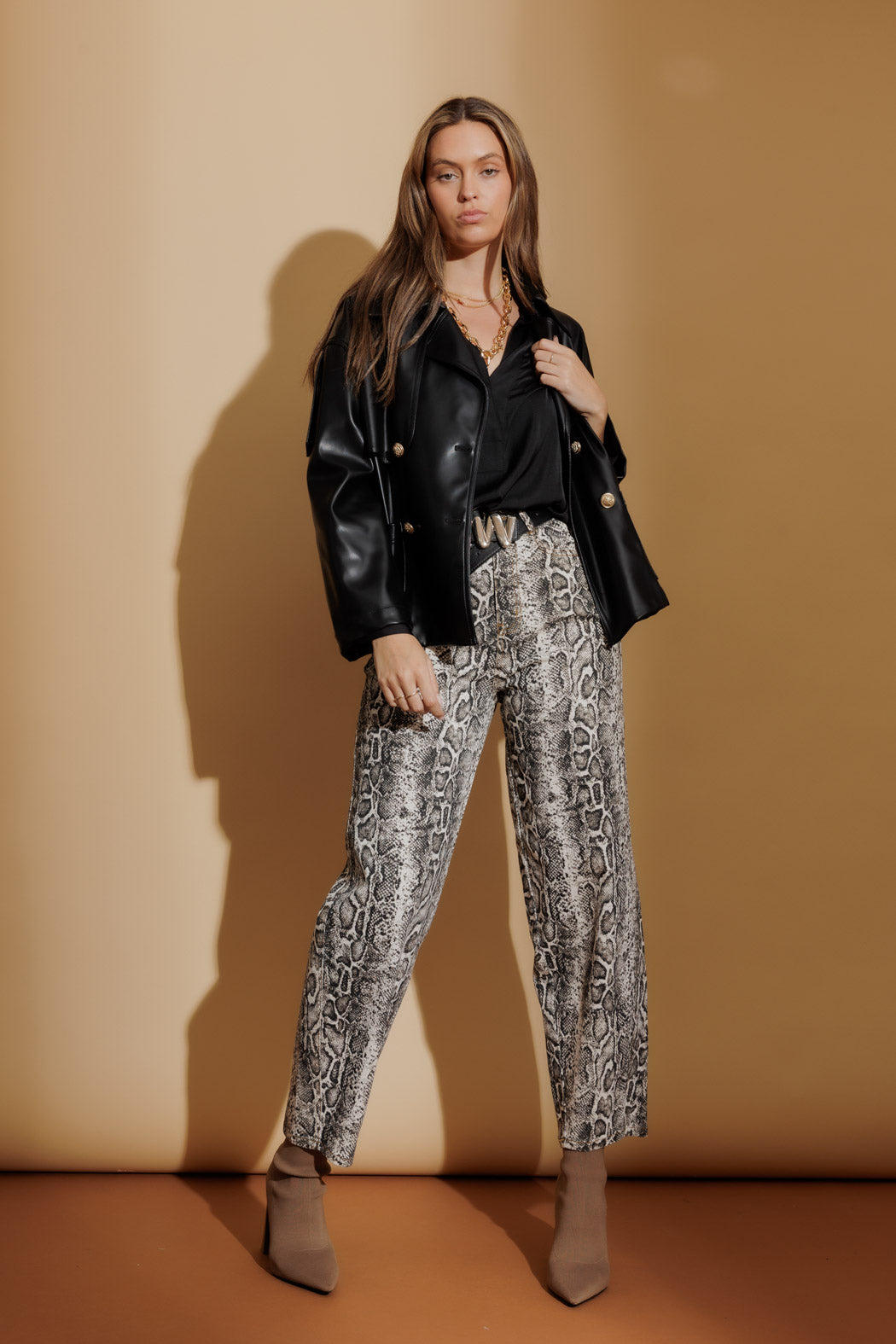 Black Faux Leather Crop Trench Black S