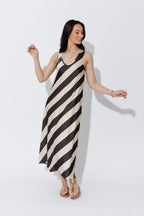 Choc/Beige Silky Bias Dress