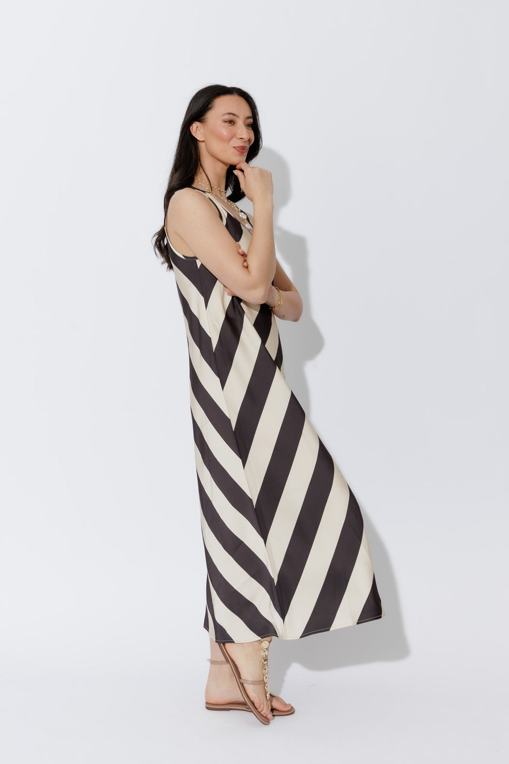 Choc/Beige Silky Bias Dress