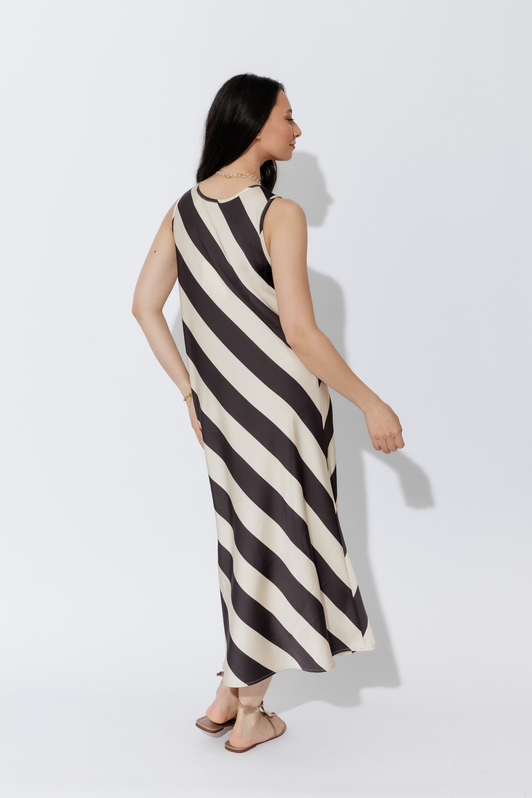 Choc/Beige Silky Bias Dress