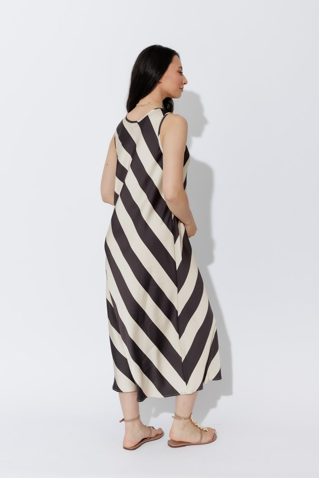 Choc/Beige Silky Bias Dress