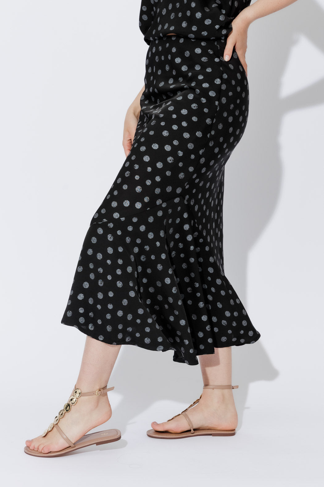 Black Spot Bias Flounce Skirt