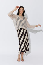 Choc/Beige Silky Bias Dress