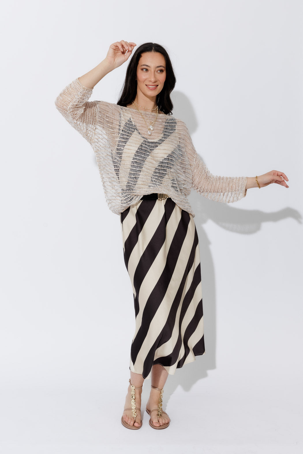 Choc/Beige Silky Bias Dress
