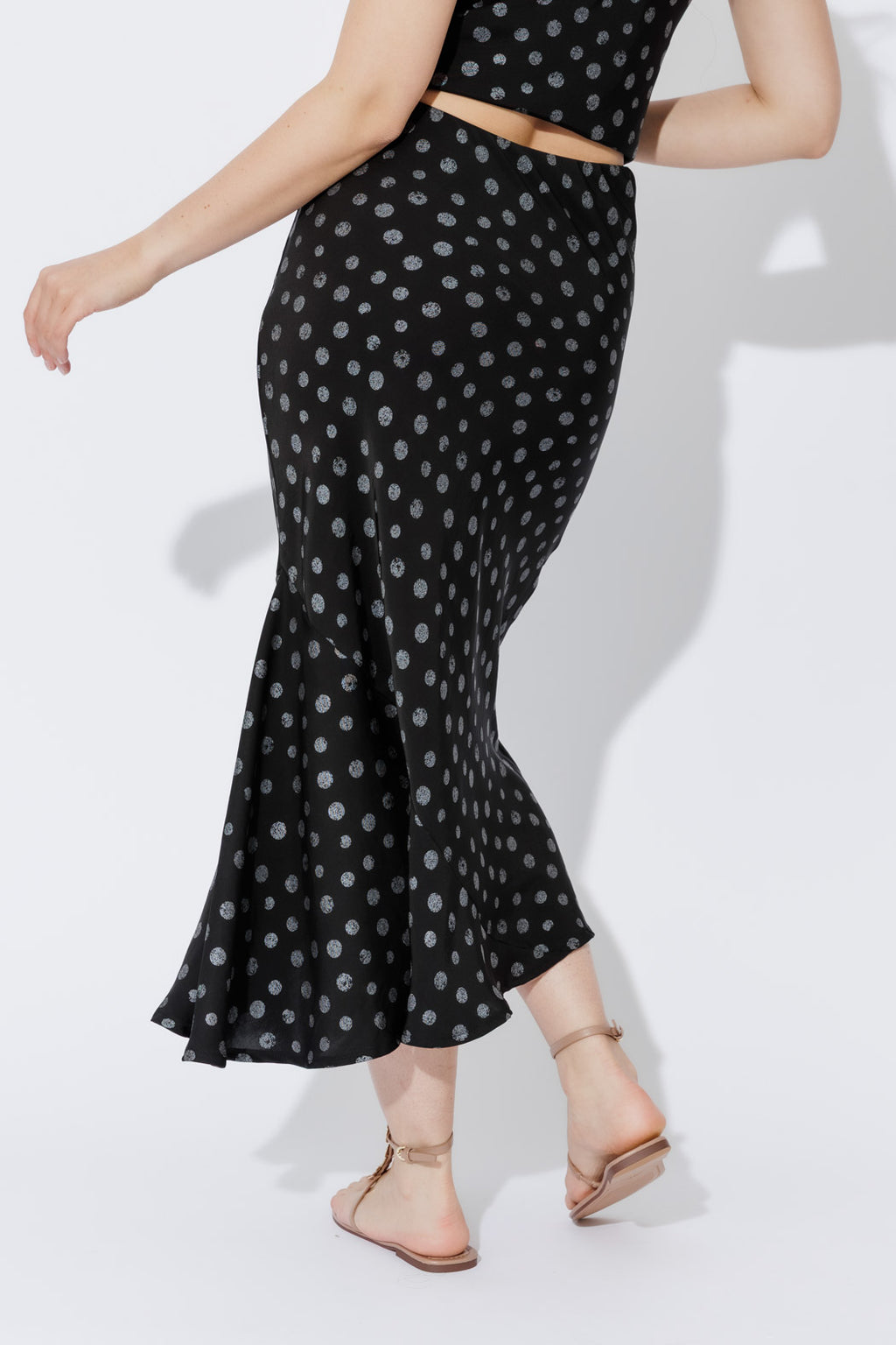 Black Spot Bias Flounce Skirt