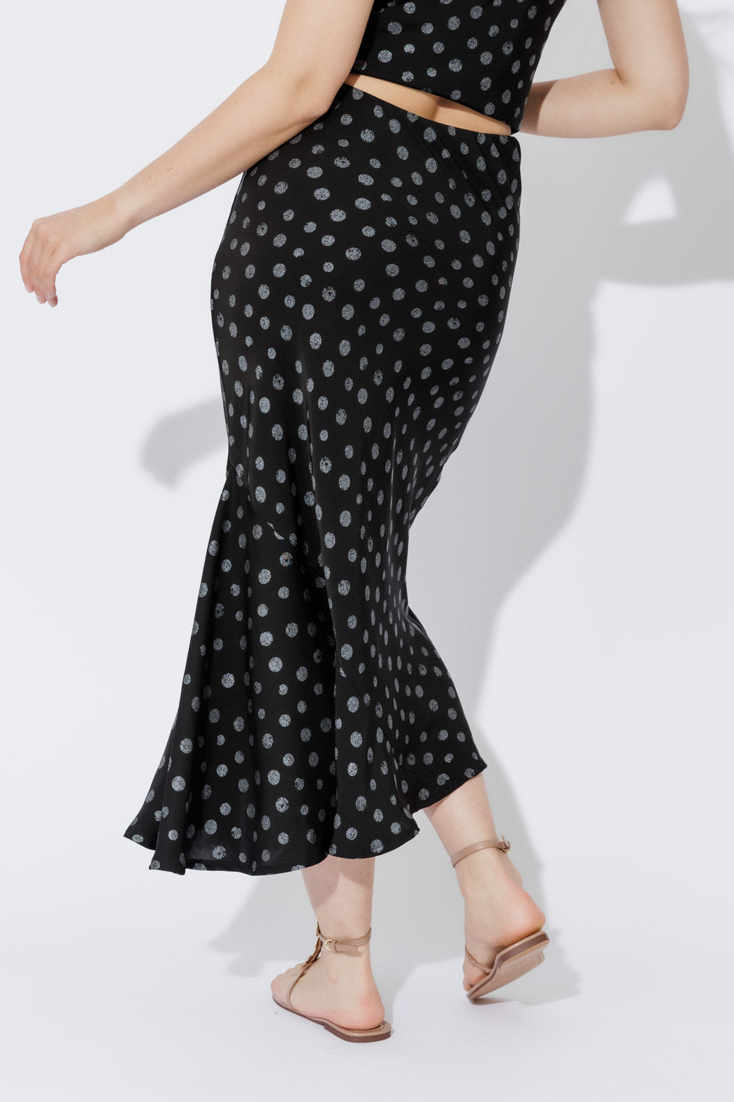 Black Spot Bias Flounce Skirt