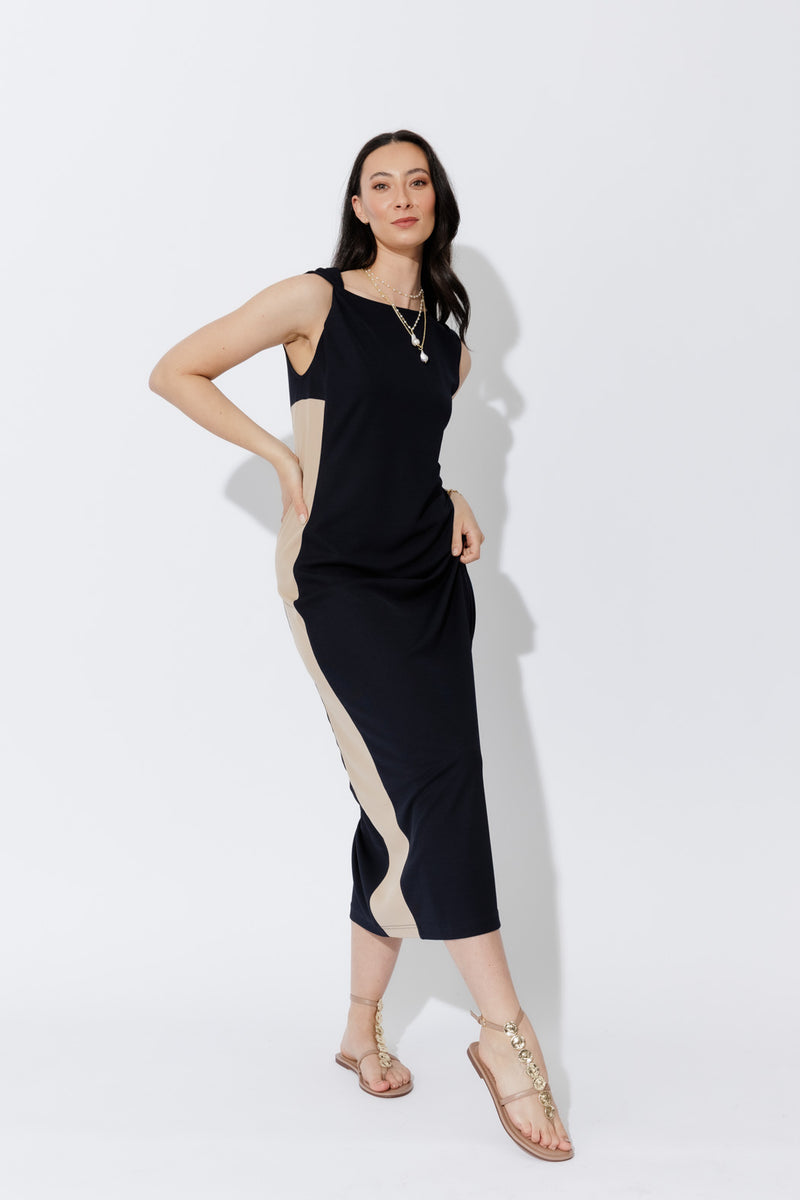 Navy Twist Shoulder Dress
