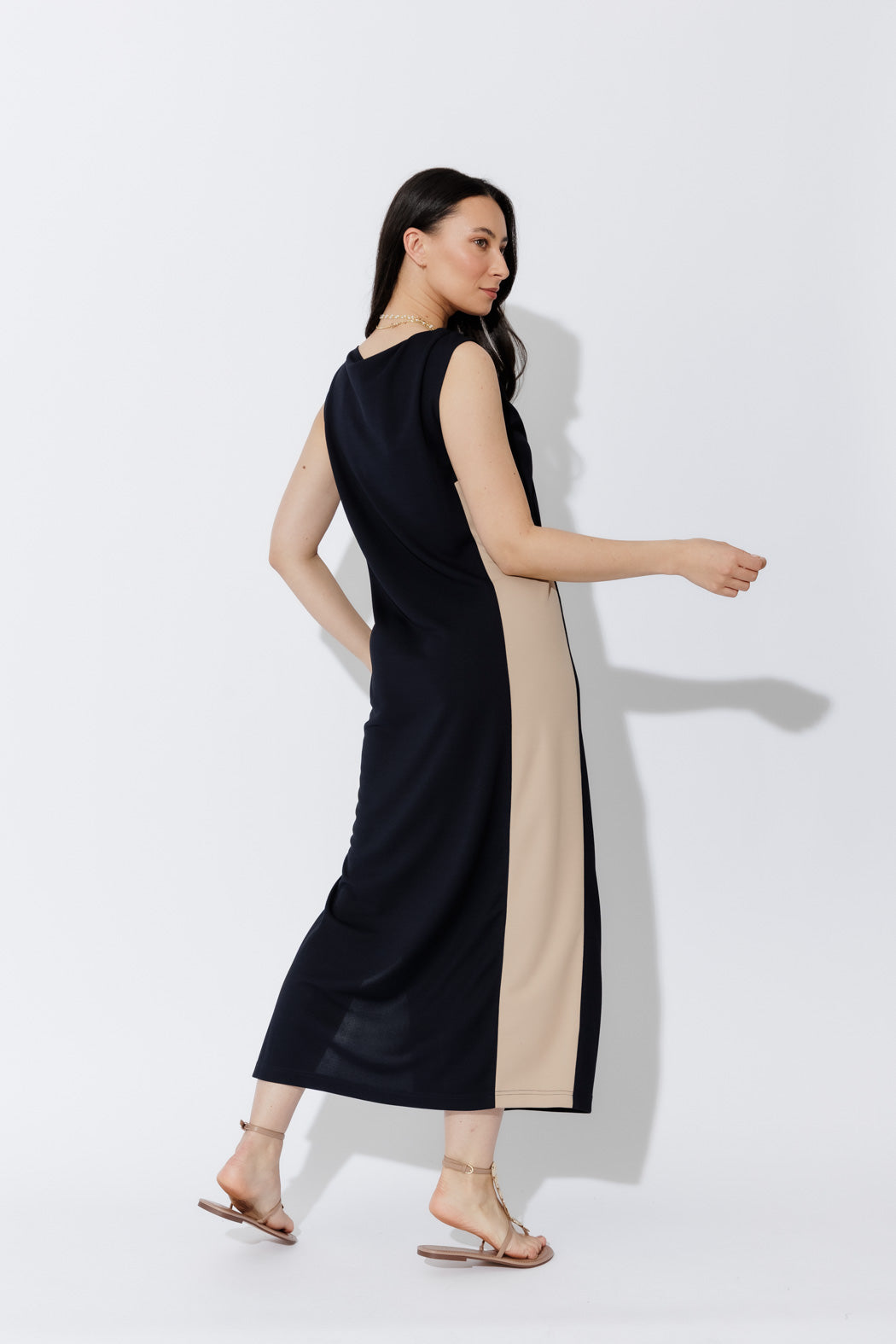 Navy Twist Shoulder Dress