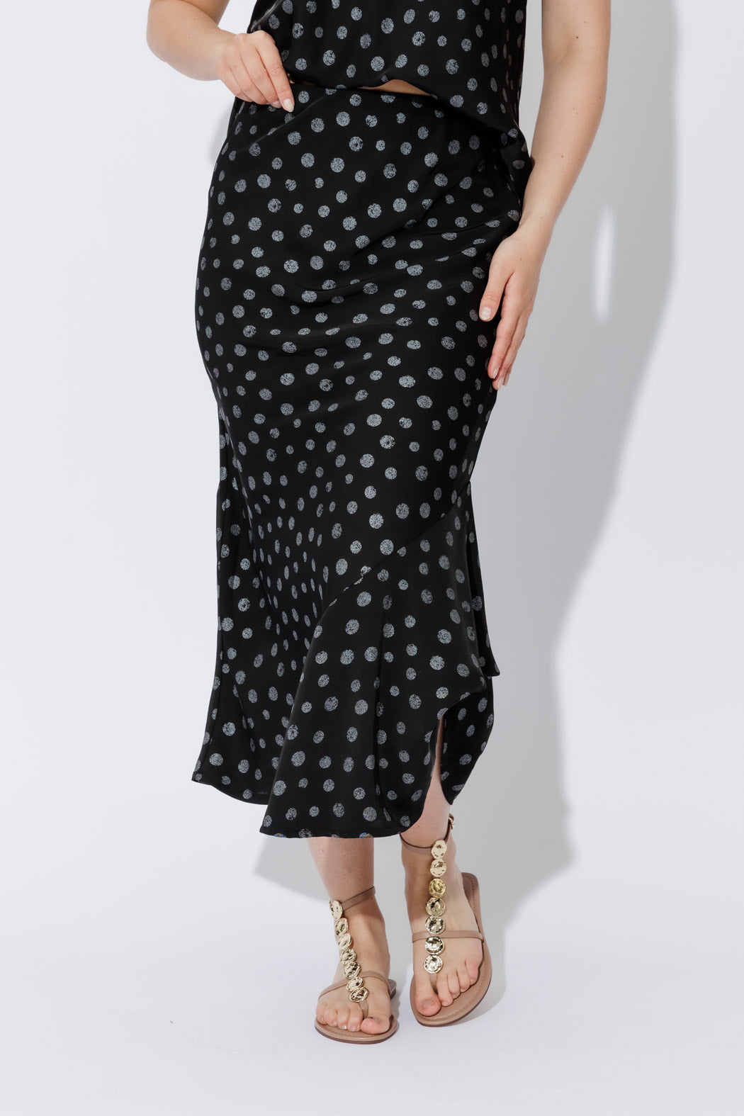 Black Spot Bias Flounce Skirt