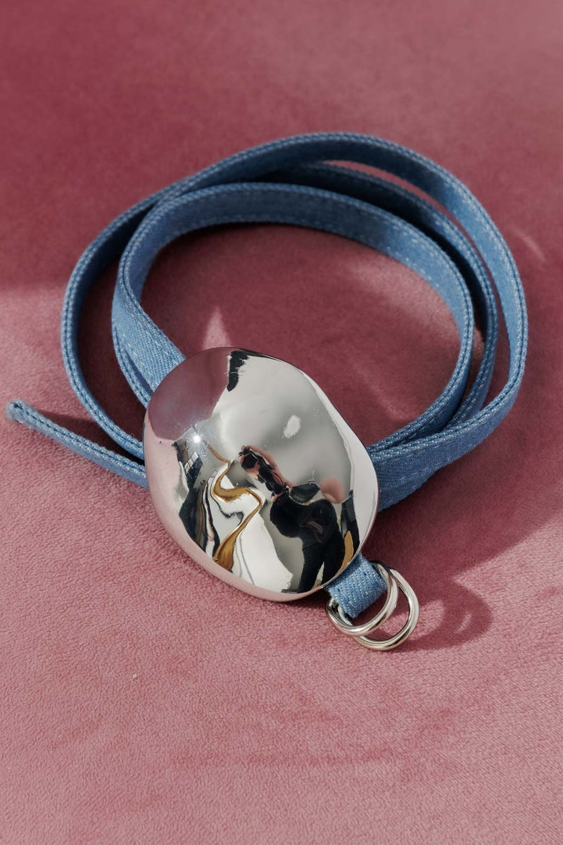 Chambray Denim Silver Dome Belt