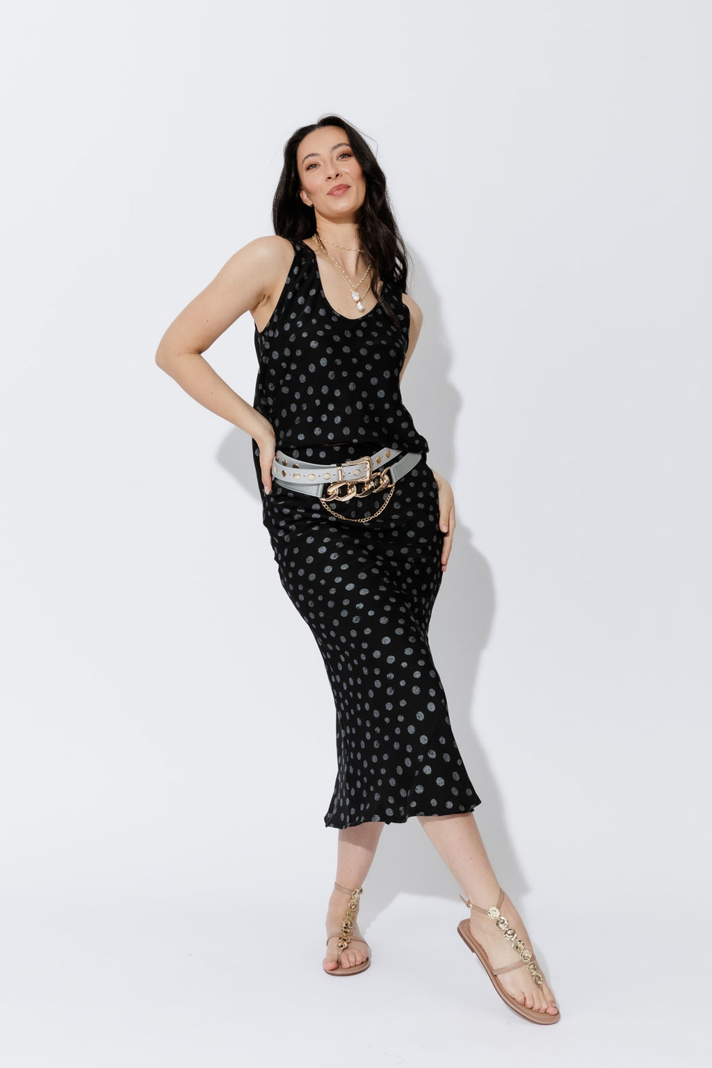 Black Spot Bias Flounce Skirt