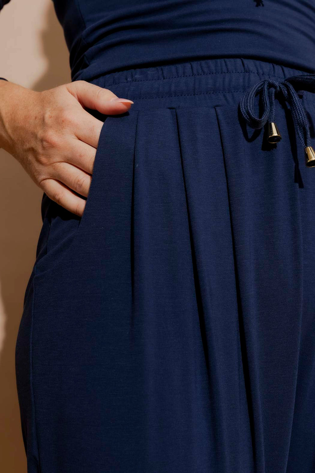 Navy Tencel Slouch Pant