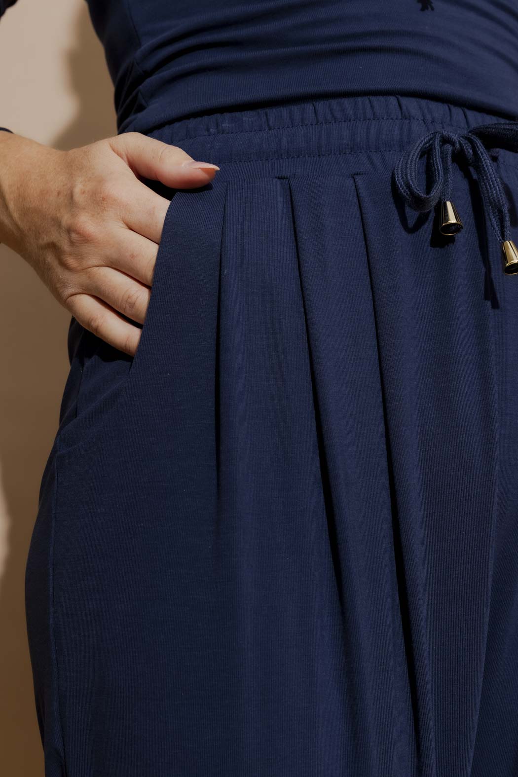 Navy Tencel Slouch Pant