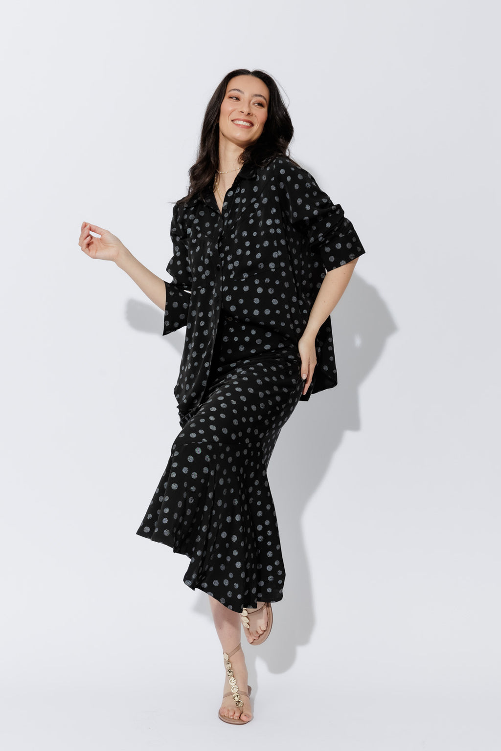 Black Spot Bias Flounce Skirt