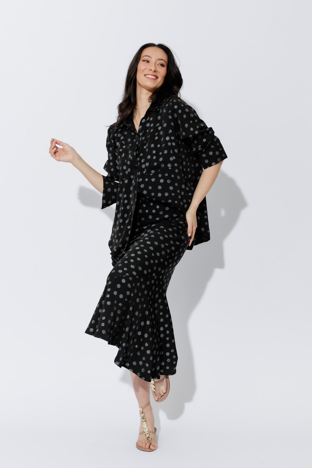 Black Spot Bias Flounce Skirt