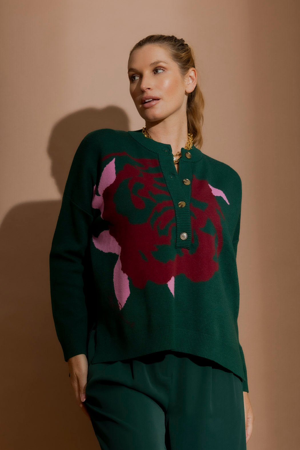 Forest Blossom Button Jumper Forest S