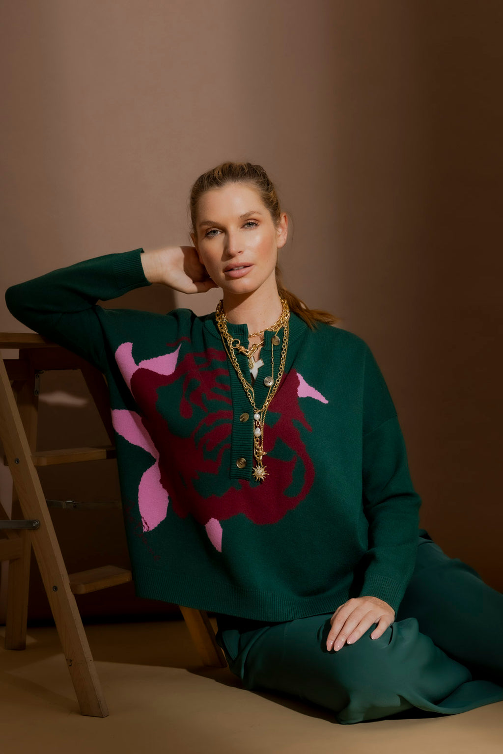 Forest Blossom Button Jumper Forest S