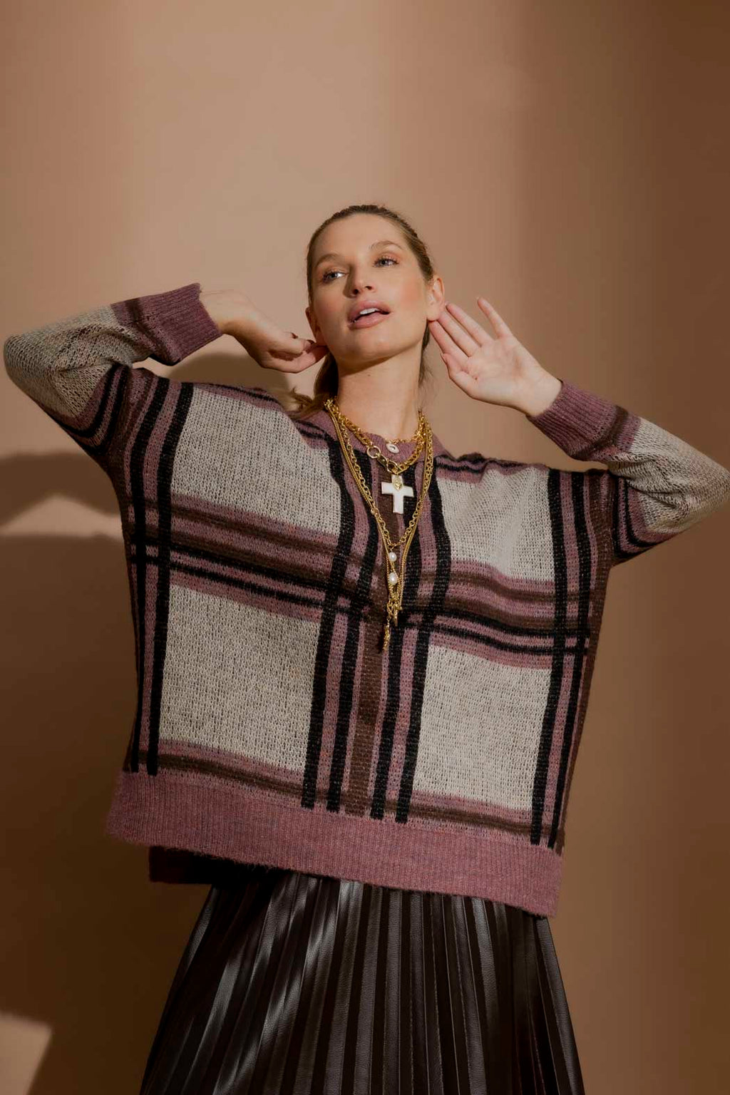 Pink Check Jaquard Jumper Pink S