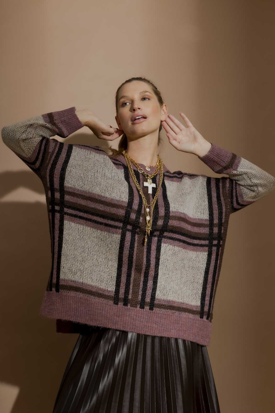 Pink Check Jaquard Jumper Pink S