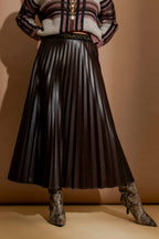 Coffee Croc Coated Pleat Skirt