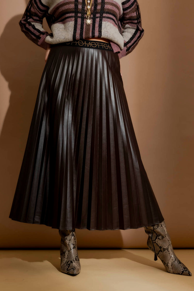 Coffee Croc Coated Pleat Skirt