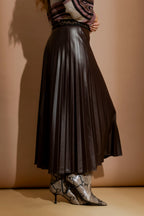 Coffee Croc Coated Pleat Skirt
