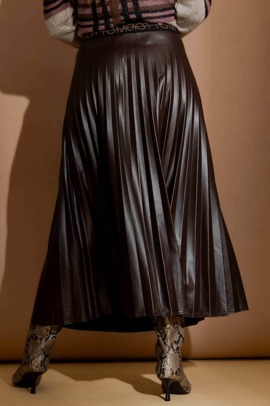 Coffee Croc Coated Pleat Skirt