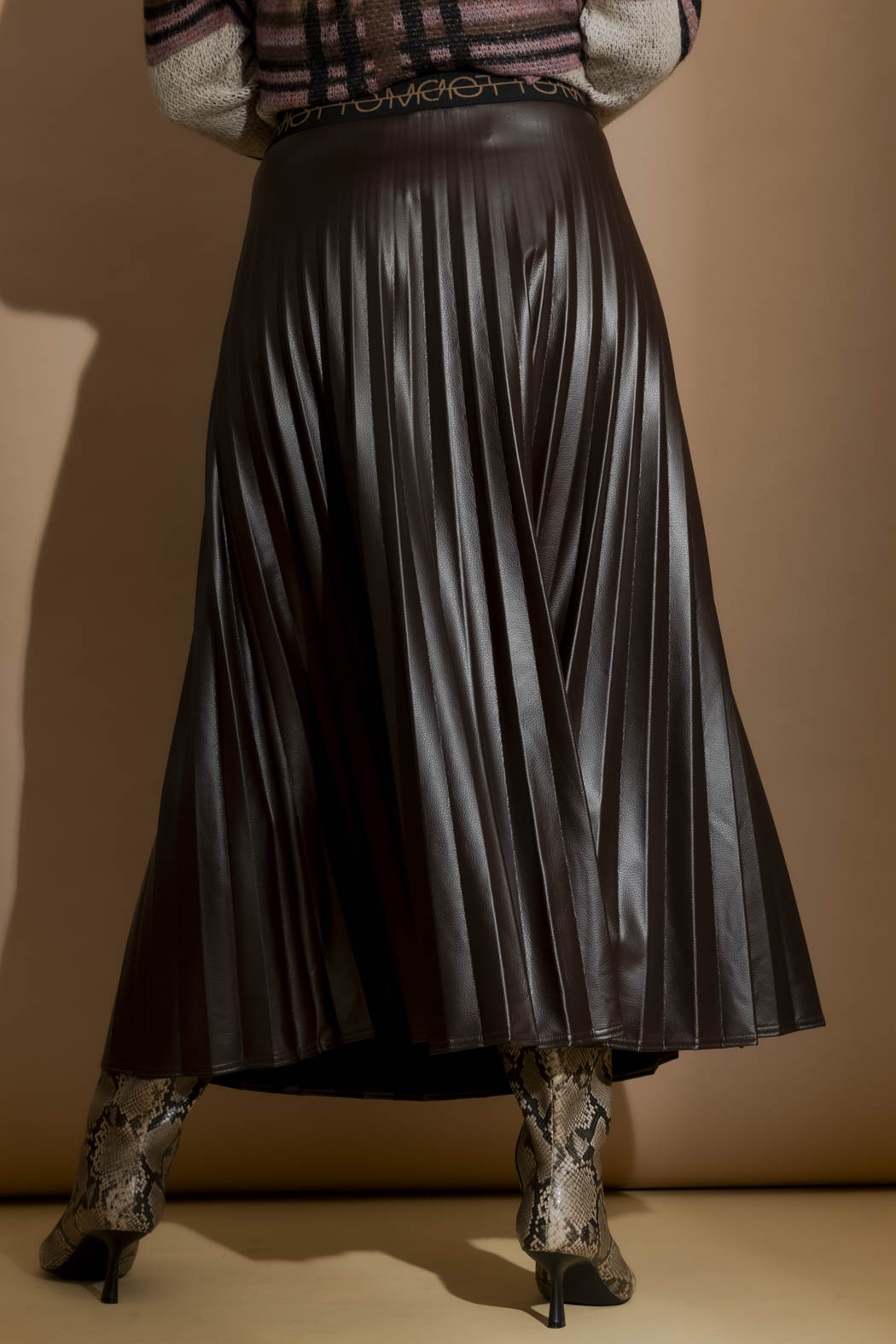 Coffee Croc Coated Pleat Skirt