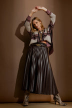 Coffee Croc Coated Pleat Skirt