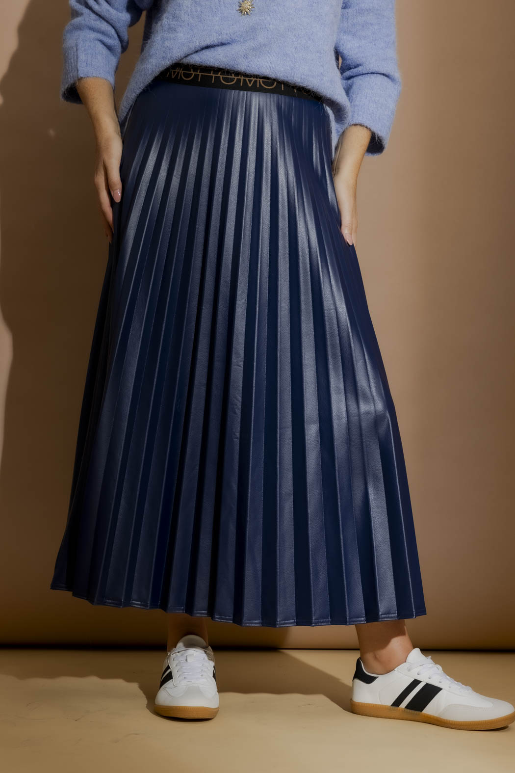 Midnight Croc Coated Pleat Skirt