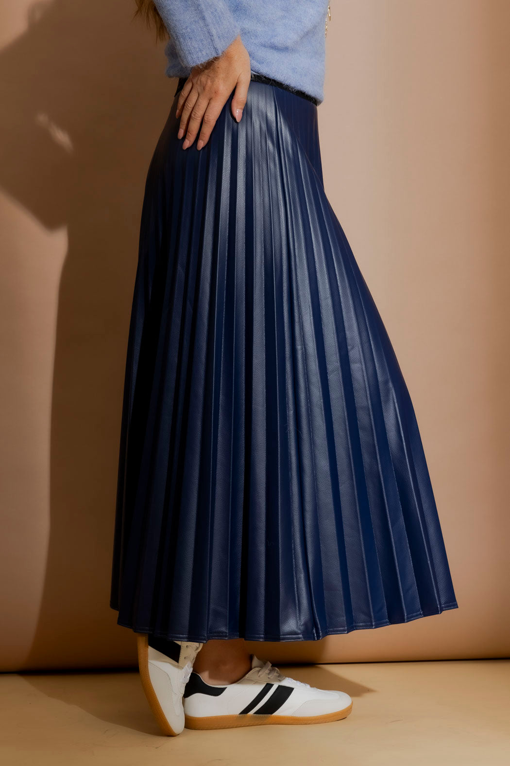 Midnight Croc Coated Pleat Skirt