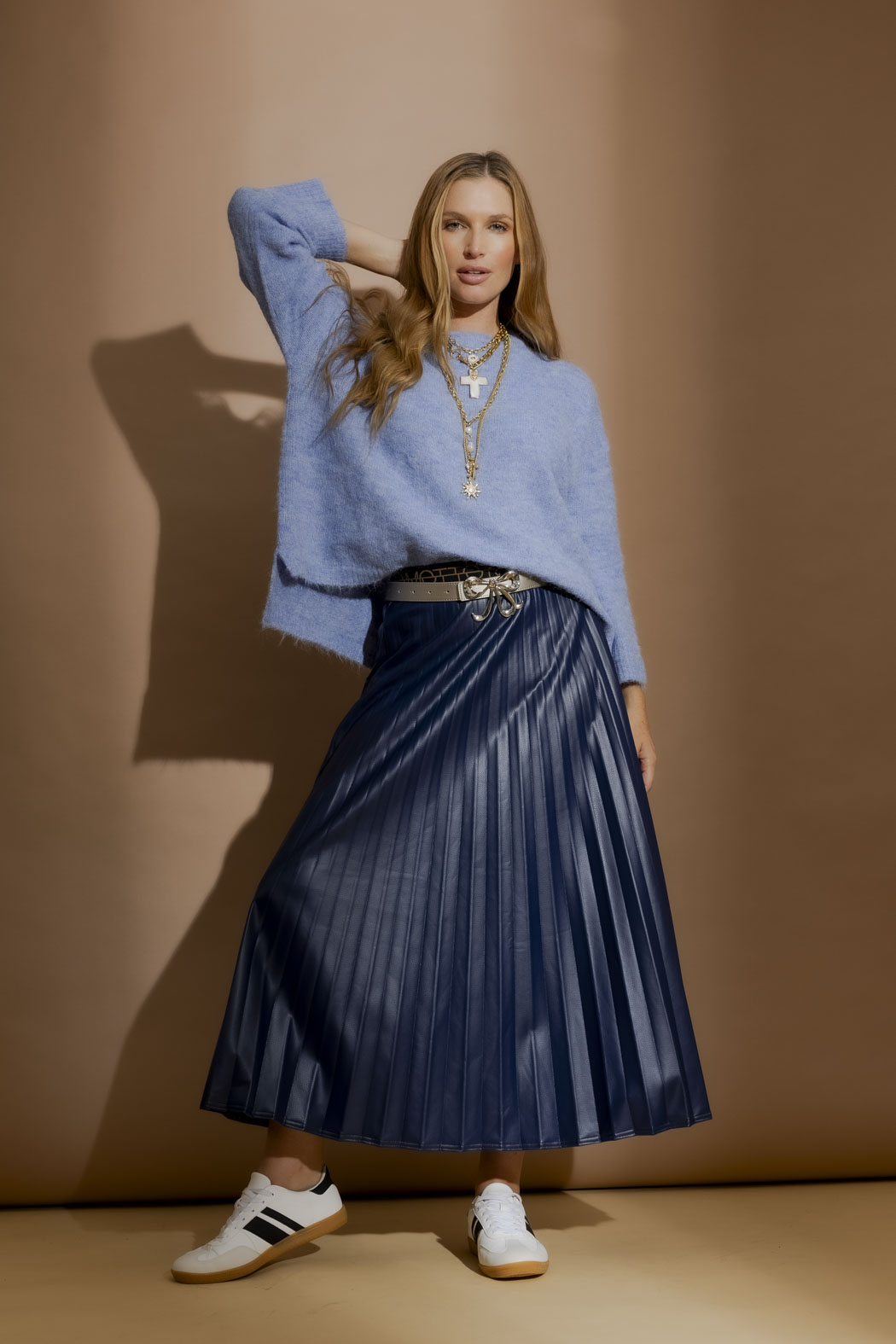 Midnight Croc Coated Pleat Skirt