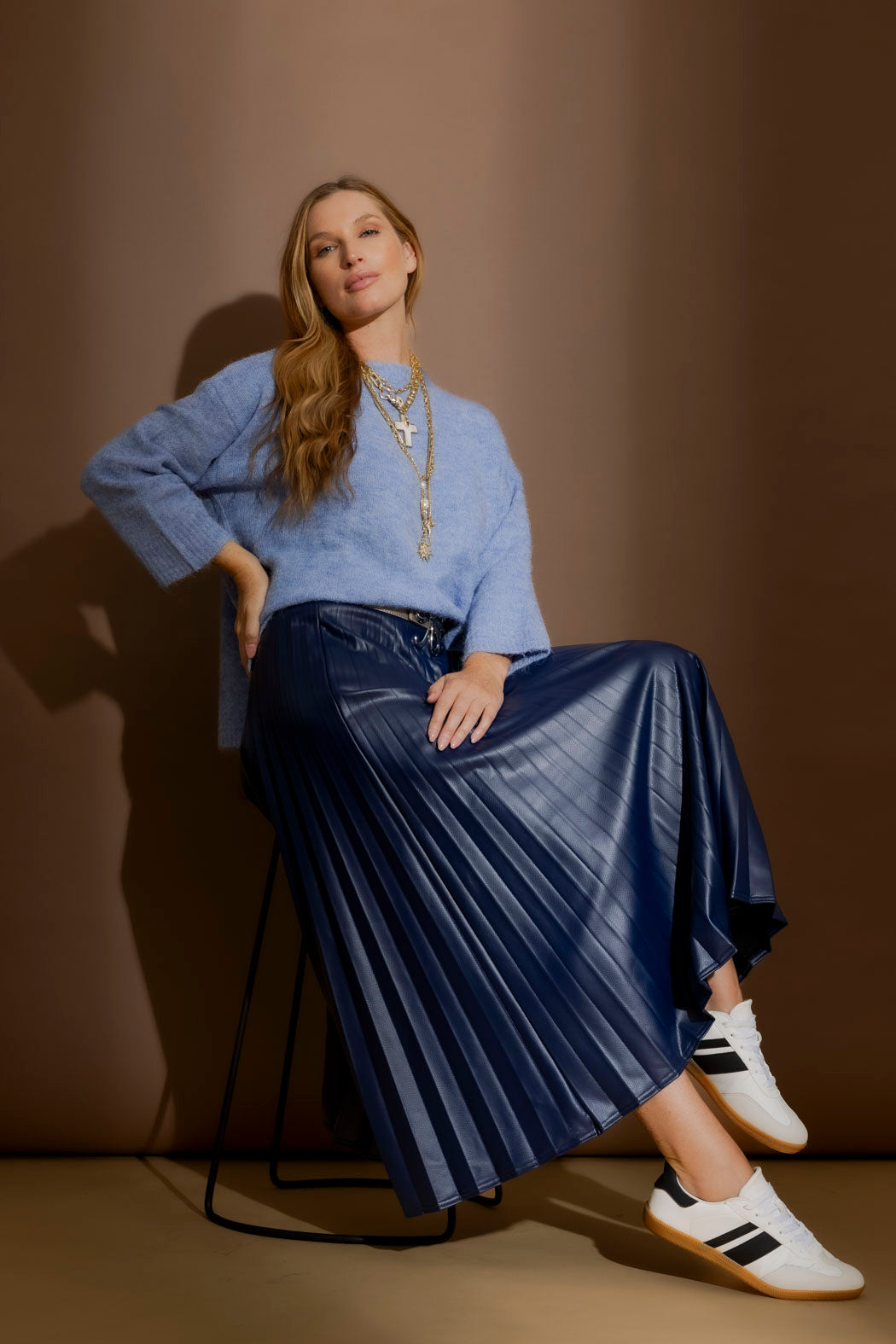 Midnight Croc Coated Pleat Skirt