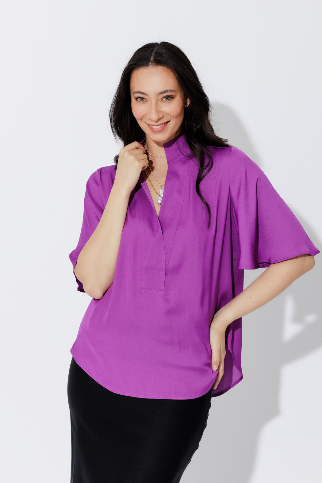 Magenta Milan Fluted Blogger Shirt