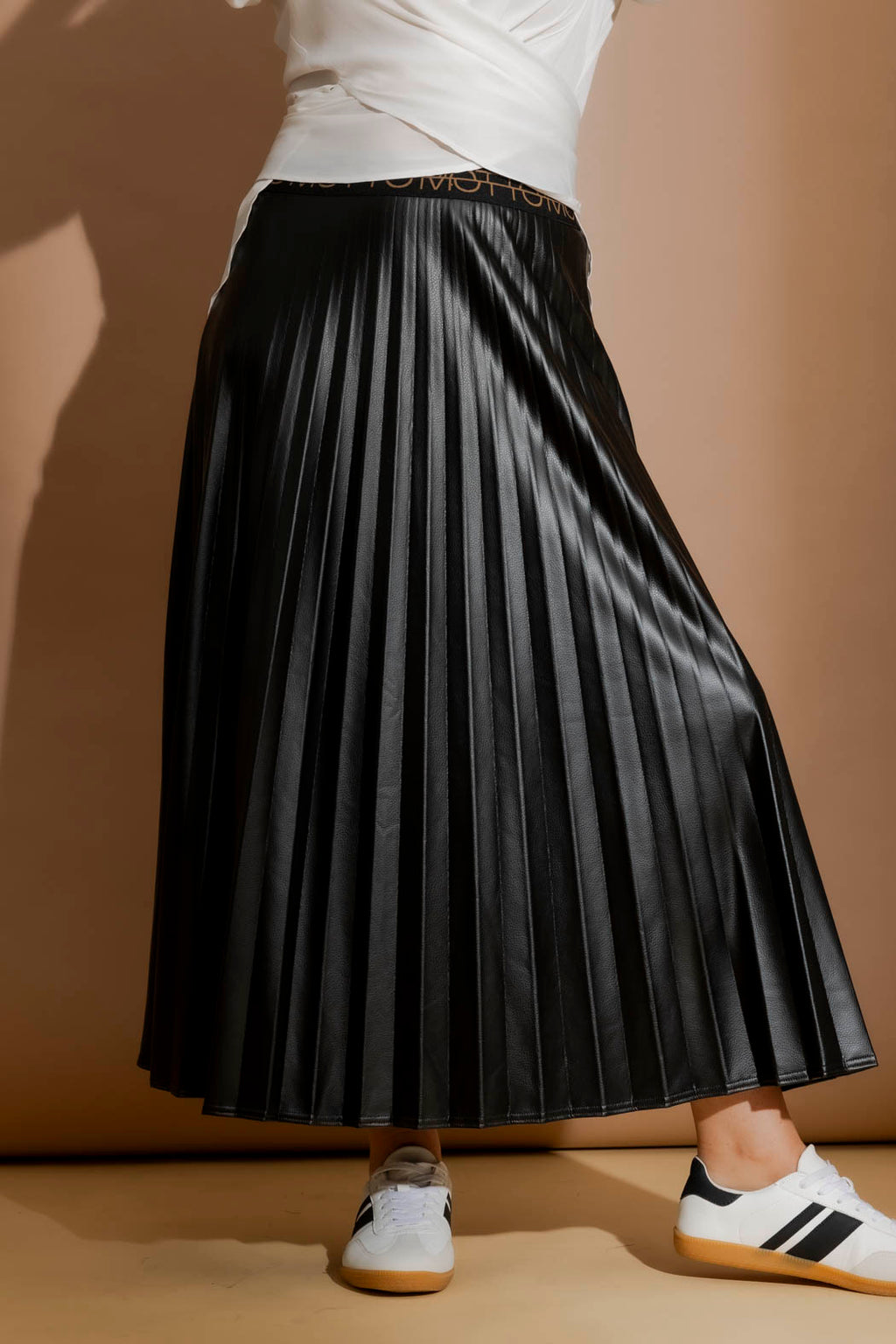 Black Croc Coated Pleat Skirt