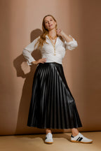 Black Croc Coated Pleat Skirt