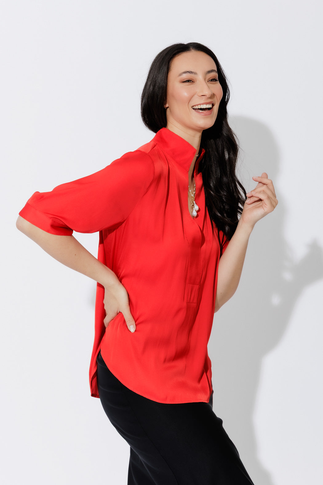Red Silky Milan Blogger Shirt